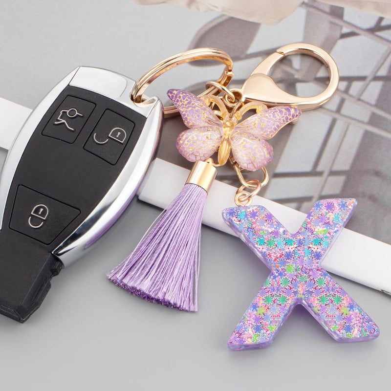 Suweibuke Cute Pink Key Chains for Women Girls, Initial Letter Keychains with Tassel, Charms for Key Purse Handbags Backpacks - Image 2